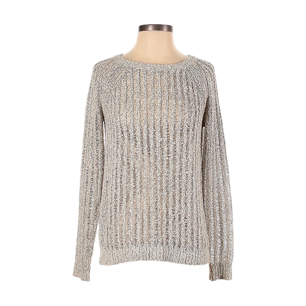 Lou & Grey Open Knit Sweater Small Gray Lightweight Boho Layering Pullover